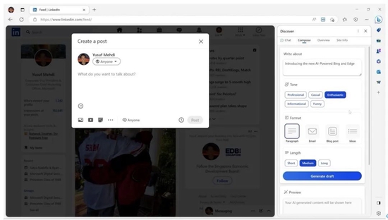 Edge瀏覽器幫助進行Linkedin發帖