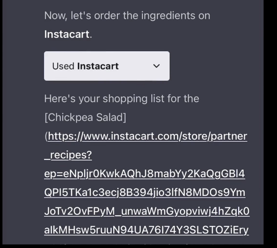 Instacart插件提供購物清單 來源：OpenAI