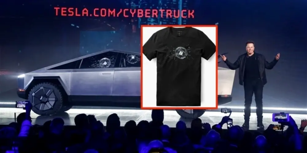 ▲Cybertruck發佈“翻車”後，特斯拉官方自黑推出文化衫