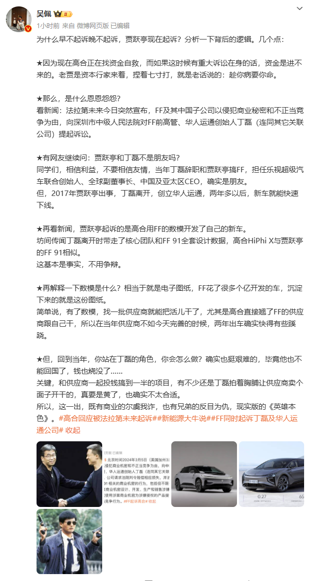 博主分析賈躍亭起訴高合邏輯：趁你病要你命