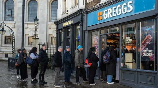 英國消費者在Greggs店面外排隊