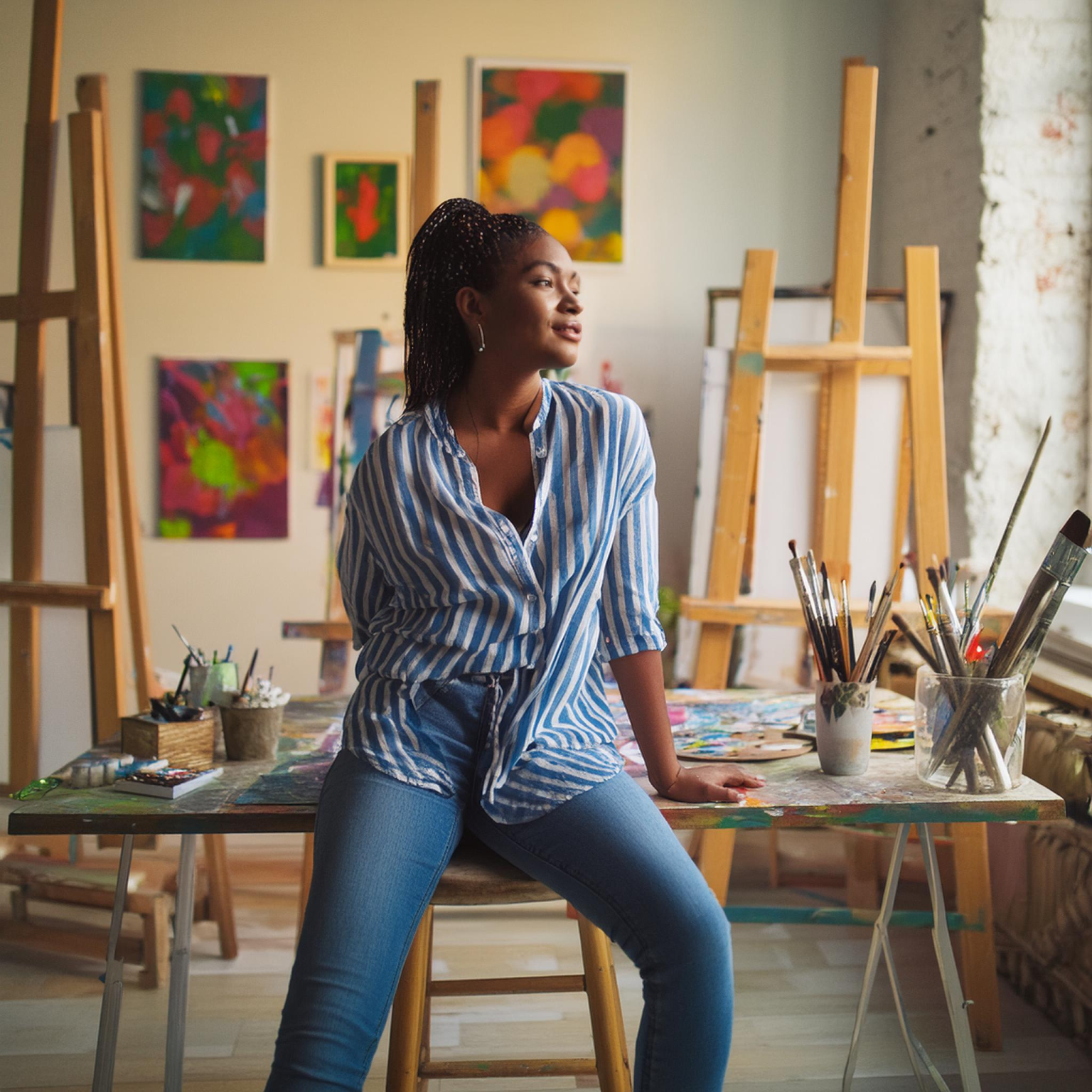 An-artist-in-her-studio-sitting-at-desk-looking-pensive-with-tons-of-paintings-and-ethereal-atmosphere-prompt_output-1.webp